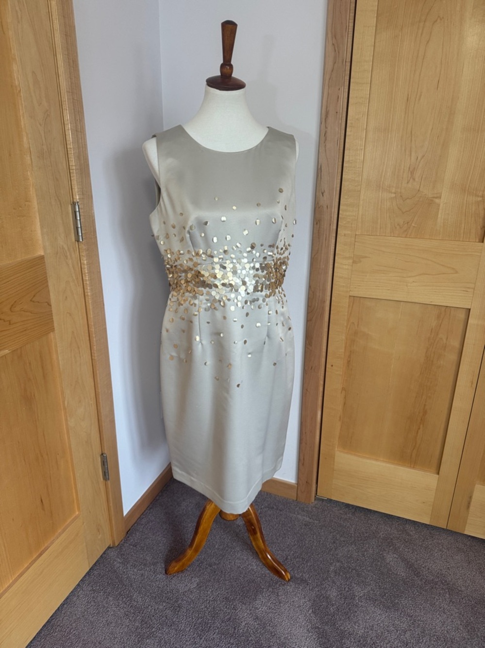 Calvin Klein Champagne Sequin Waist Sheath Dress